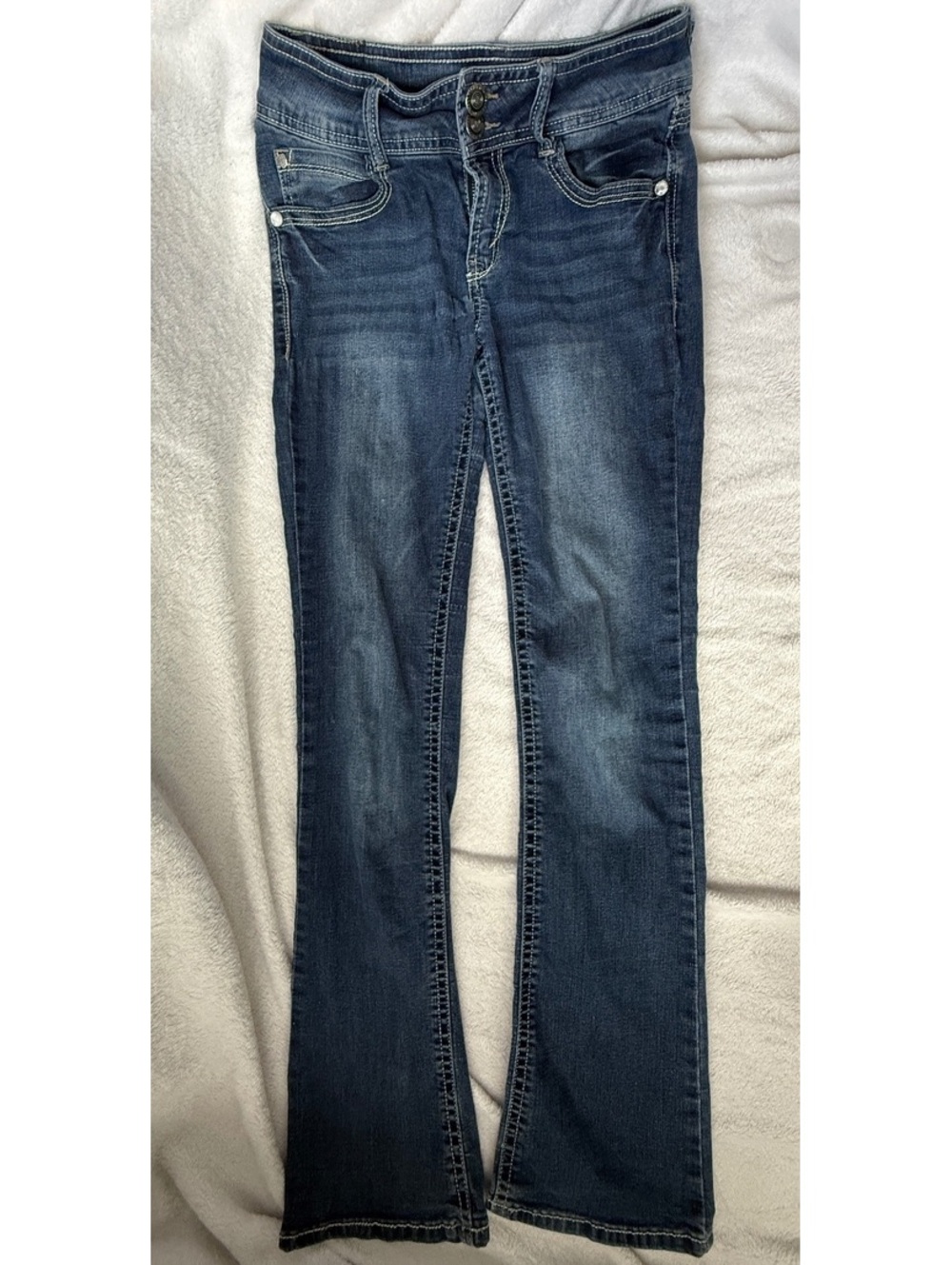 WallFlower Luscious Curvy Jeans Womens 5 Reg Bootcut Flap Pocket Stretch Denim